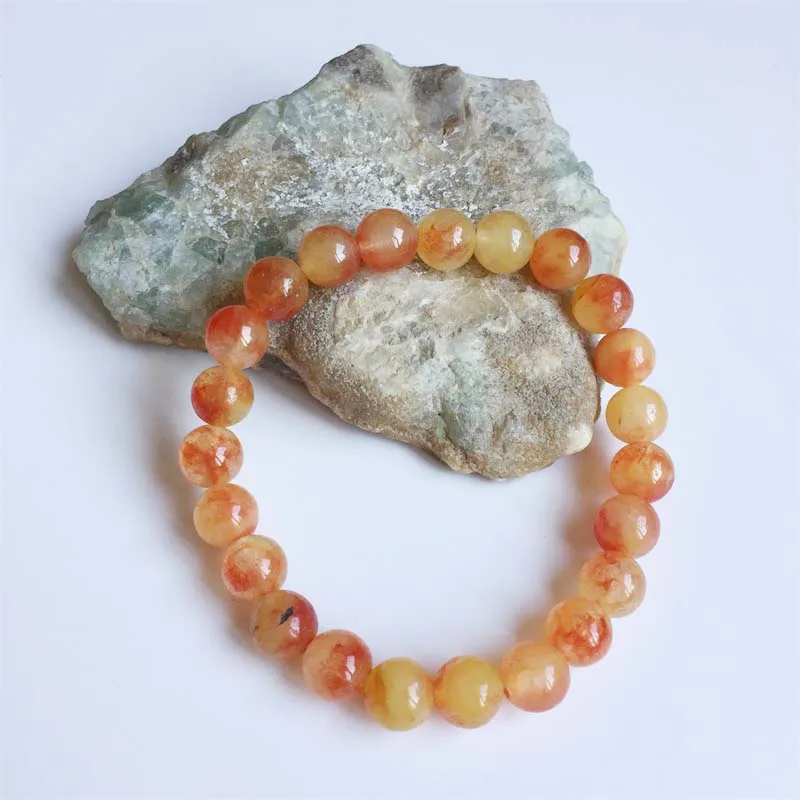 

Blood Amber Color Jade Bracelet 6/8MM Marine Natural Gem Stone Bead Healing Power Energy Jewelry