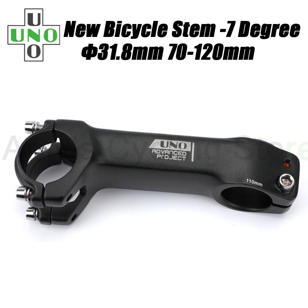 UNO MTB Stem -7 Degree Integrated Handlebar Stem 31.8 Aluminum Bicycle Rod 70-120mm Handle Bar Extender Bicycle Steering Wheel