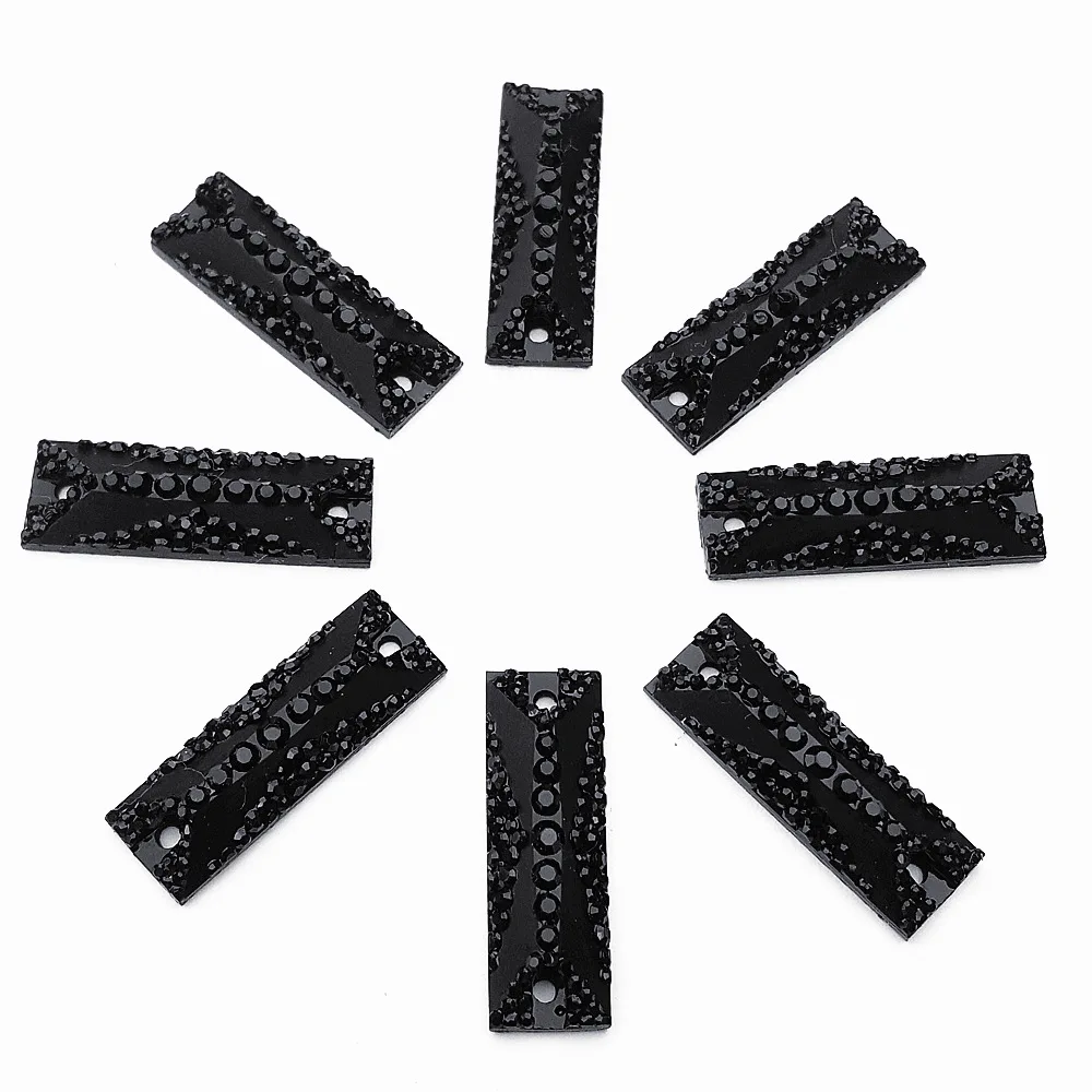 Resin rectangle 8x24mm Black 2 Hole Sew on Rhinestones Crystals Diamond Stones Strass For Party Dance Shell Ornament Costumes