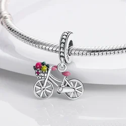 plata charms of ley 925 New Fit Original Pandach Bracelet Necklace Flower Bicycle Silver Color Pendant Charms Bead Women Jewelry