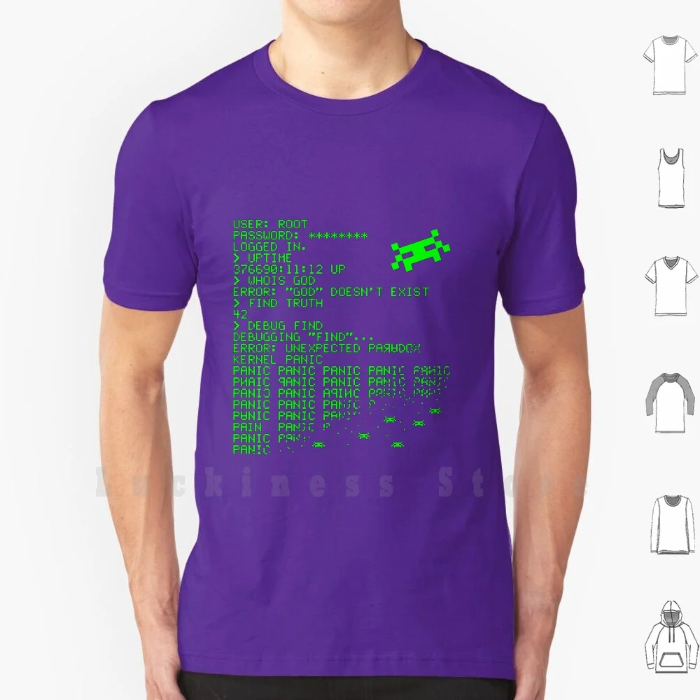 Kernel Panic!-Green T Shirt Print For Men Cotton New Cool Tee Hack Hacking Hacker Linux Unix Retro
