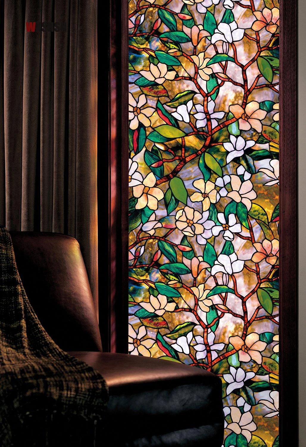 150cm Length Static Cling Window Film Vinyl Magnolia Flower Opaque Private Glass Sticker For Window Door Cabinet Table Surface