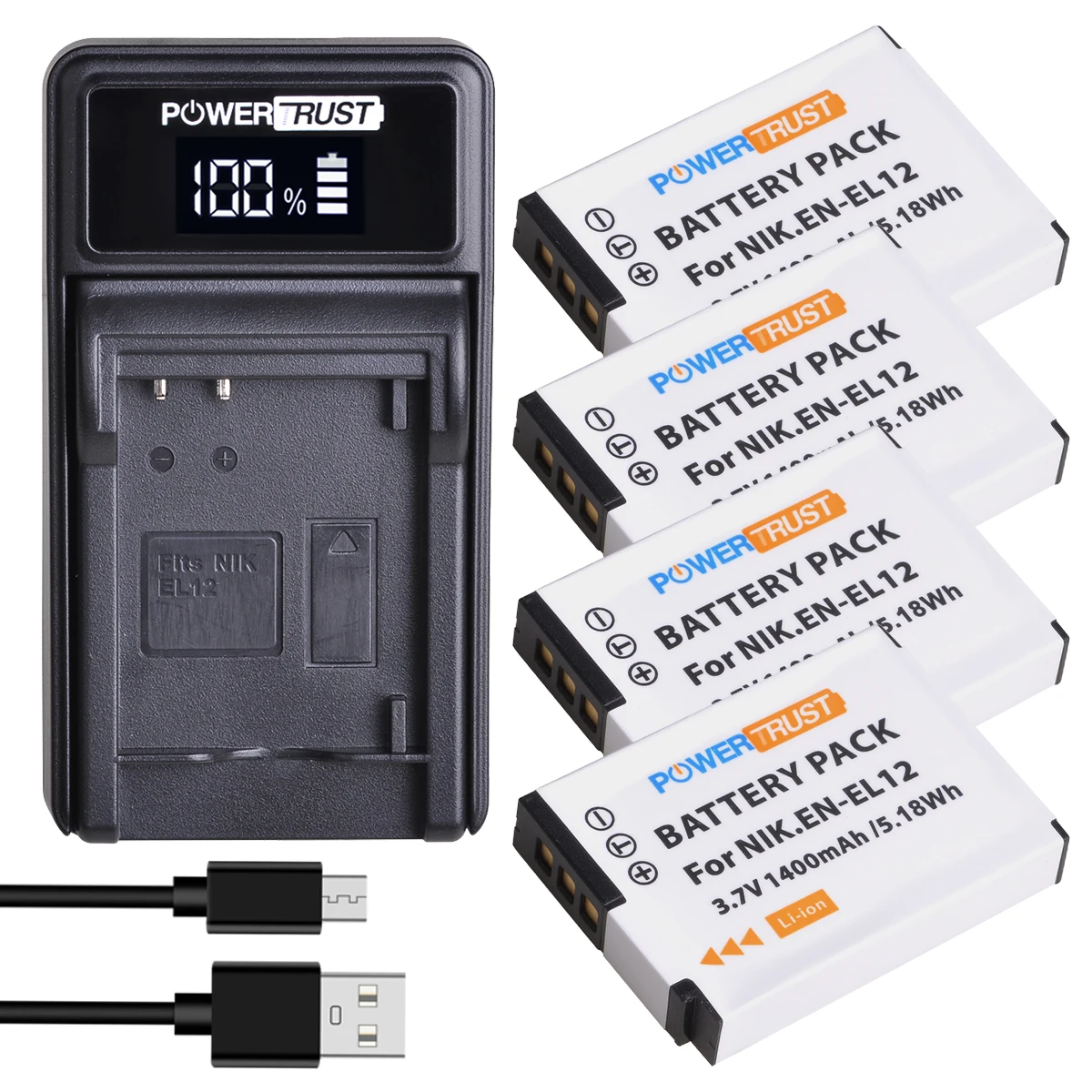 EN-EL12 ENEL12 Battery and LED USB Charger for Nikon Coolpix AW100 AW100s AW110 AW110s AW120 P330 P340 S310 S70 S610 S620 S630