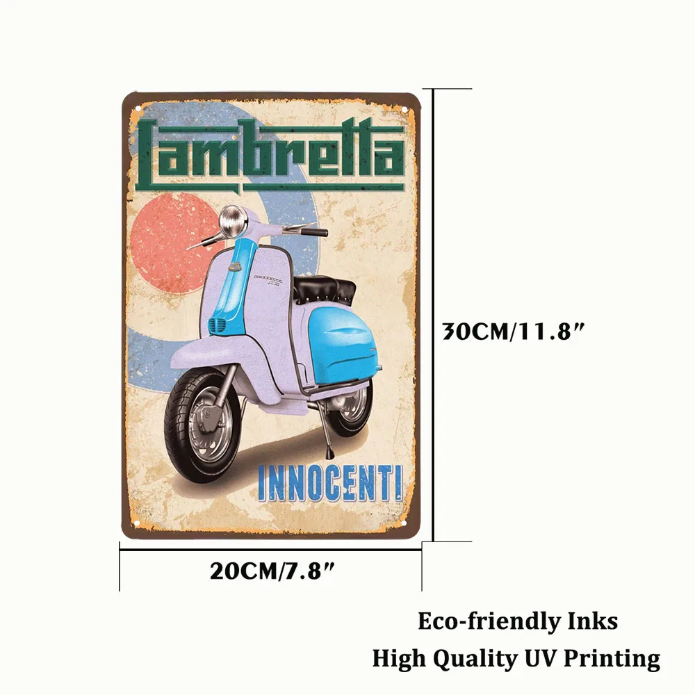 Lambretta Motor Vintage Metal Sign Plaque Decoration Motorcycle Garage Bar Wall Art Poster Plate Home Decor 20x30cm