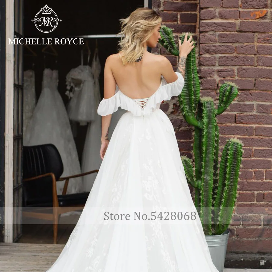 Michelle Royce A-Line Wedding Dresses For Women 2022 Sweetheart Ruffles Sleeve Lace Chapel Train Wedding Gown Vestidos De Novia