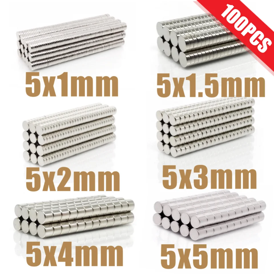 100 sztuk Mini małe N35 okrągły magnes 5x1 5x1.5 5x2 5x3 5x4 5x5mm neodymowy magnes stały neodymowy Super silny potężne magnesy