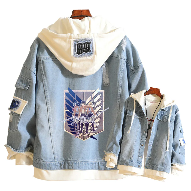 Attack on Titan Women Demin Jacket Levi Cosplay Jean Hoodies Harajuku Windbreaker Unisex Sweatshirt Men Spring Streetwear Tops