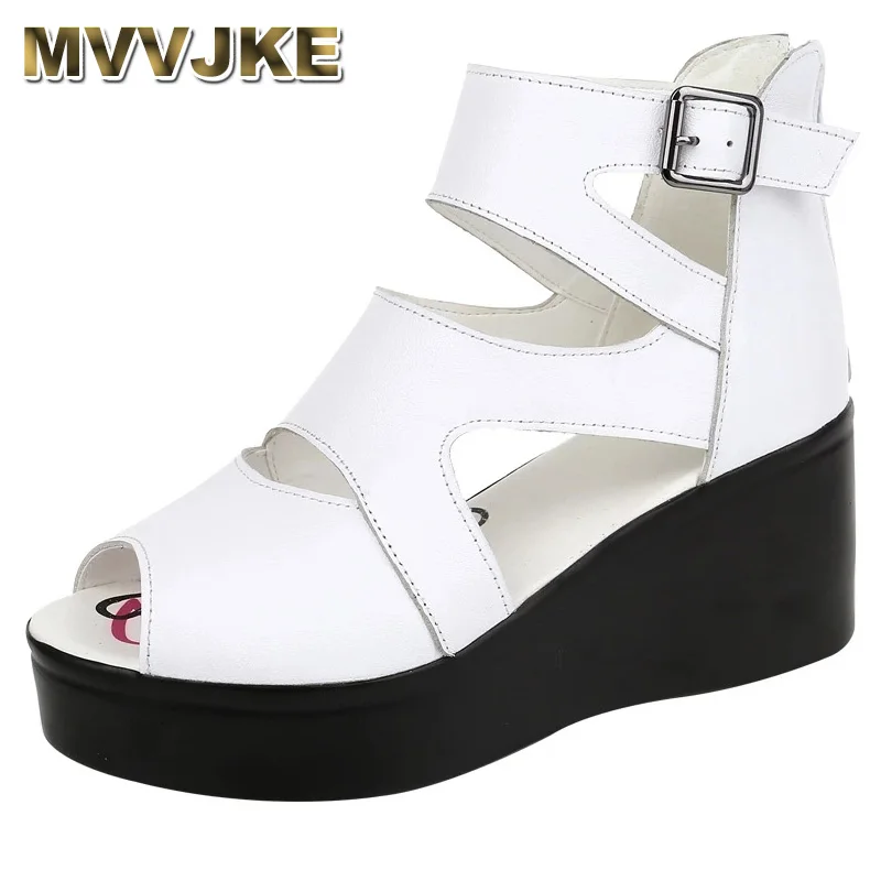 

MVVJKEWedges Shoes For Women Leather High Heels Sandals Summer Shoes Rome Chaussures Ladies Platform Sandalias Plus Size