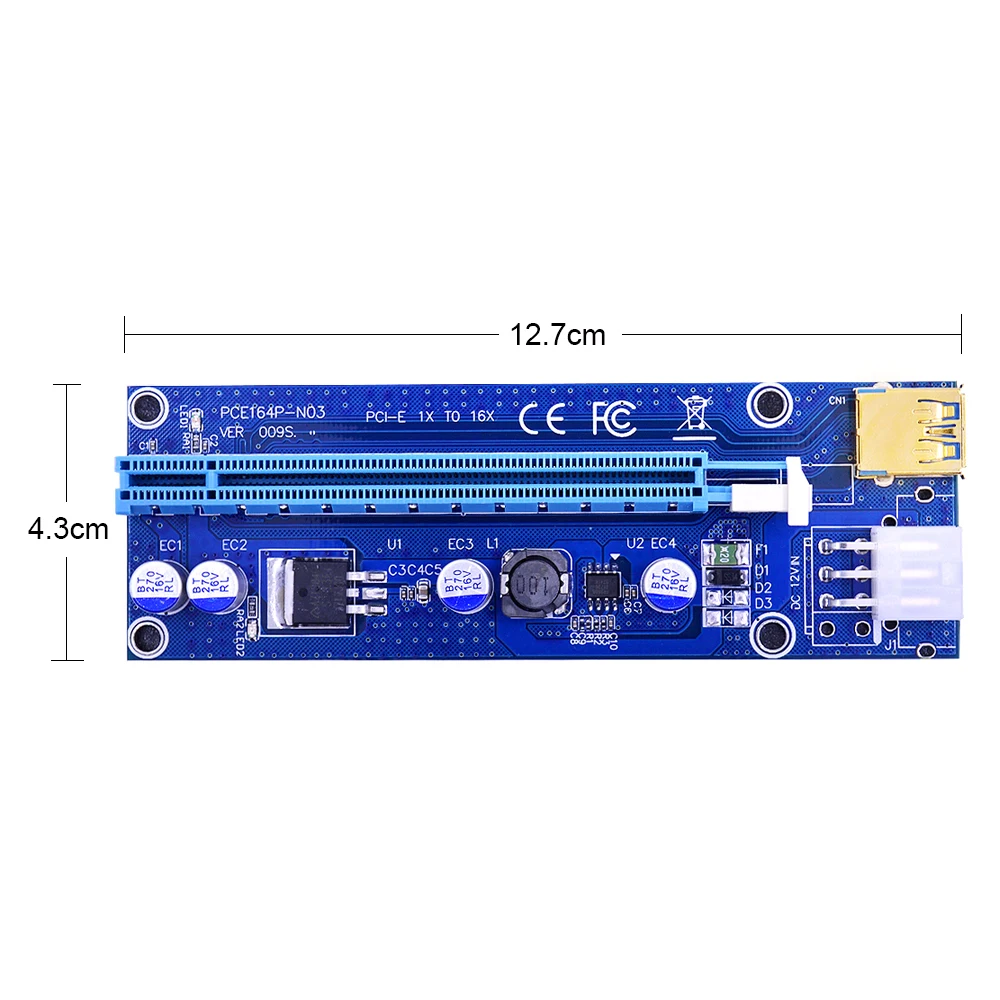 CHIPAL Blue VER009S PCI-E Riser Card 009S PCIE 1X to 16X Extender 6Pin Power 1M 0.6M 0.3M USB 3.0 Cable for Video Card Adapter