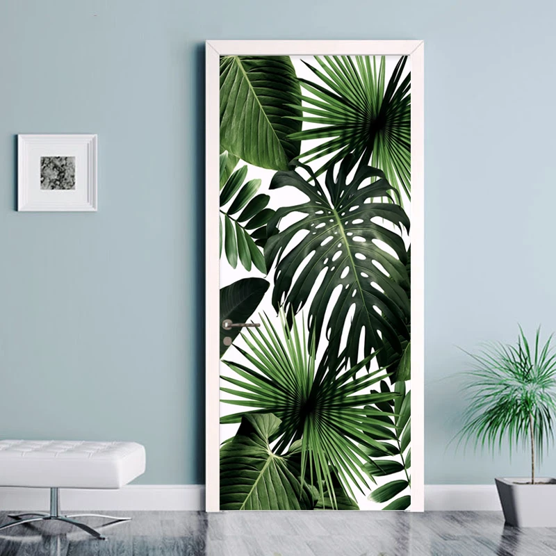 

3D Wallpaper Modern Retro Tropical Rain Forest Door Sticker Living Room Dining Room Self-Adhesive Waterproof Wall Stickers Decal