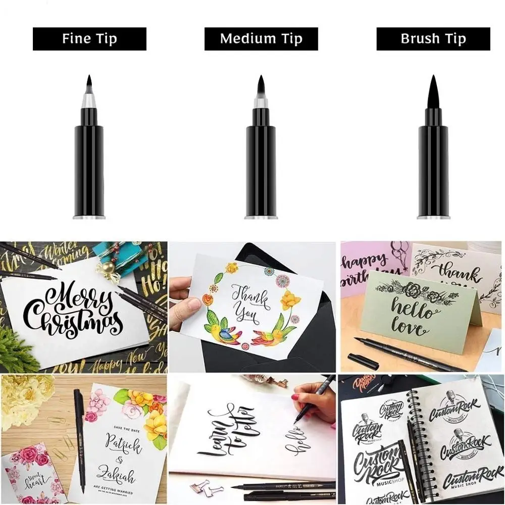 3pcs Calligraphy pen set Fine Medium Brush for signature drawing hand writing letter art Chinese words Stationery school F867