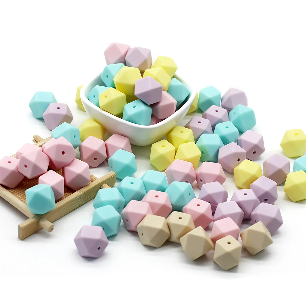 10 Stks/partij Hexagon Siliconen Kralen 17Mm Food Grade Silicone Baby Bijtringen Voor Tandjes Ketting Maken Chew Tandjes Kralen Losse