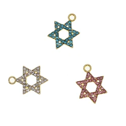 20/30/50pcs /lot  Classic Jewish Magen David Hexagram Charms DIY Baby Pin Charms Rhinestone Star Necklace Charm Pendant