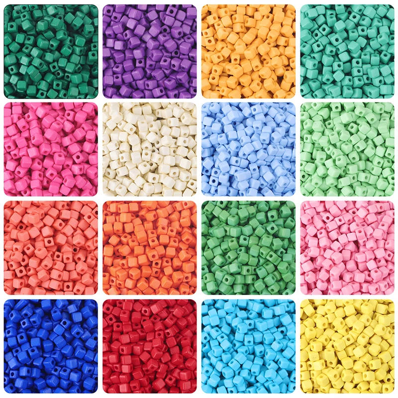 2022 New Acrylic Beads Square Cube Loose Spacer Beads for Jewelry Making Handmade Diy Bracelet Necklace Keychain Accessories