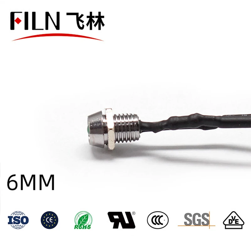 Filn 6 Mm Cekung Kepala Logam Tahan Air 12 V 24 V LED Pilot Lamp Peralatan Lampu Indikator LED