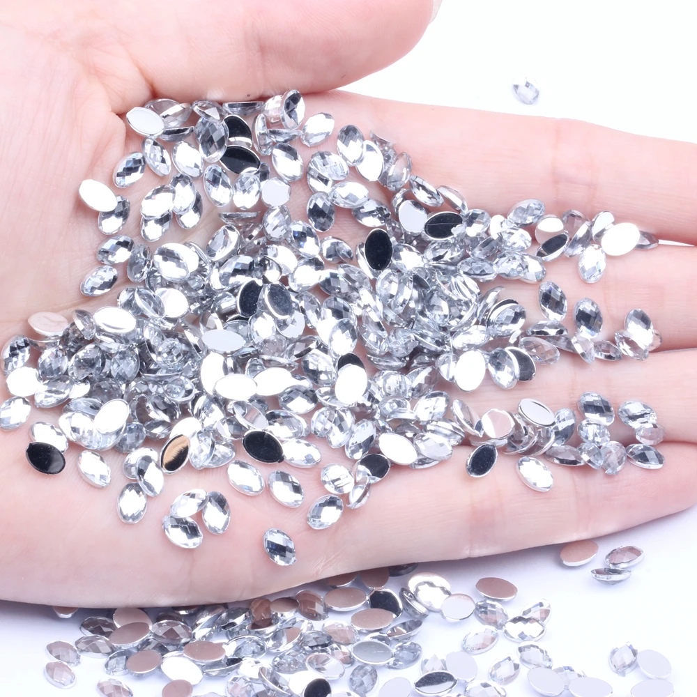 

Crystal 4x6mm 200pcs Oval Shape Earth Facets Acrylic Rhinestones Flatback Glue On Beads DIY Jewelry Nails Art Supplies