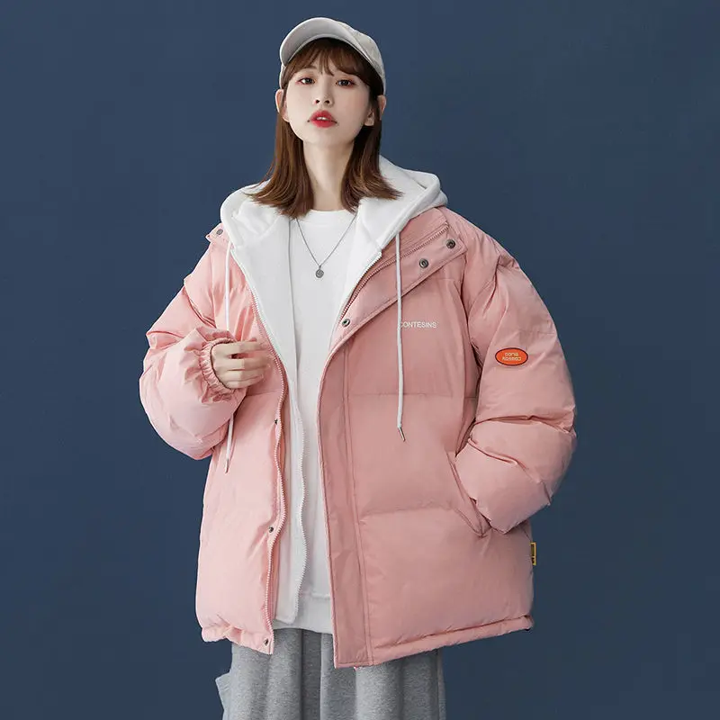 

Fake Two-piece Cotton Padded Winter Jacket Women's Plus Size Hooded Parkas Korean Loose Female Short Coat Student Warm Outwear