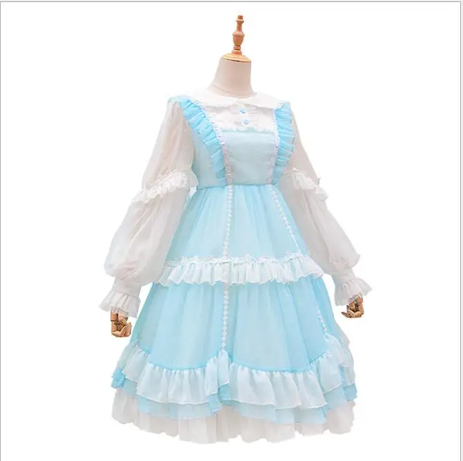 Chica dulce princesa Bowknot encaje manga larga vestido Lolita Op alta cintura vestido victoriano chica Kawaii Gothic Lolita Op Loli