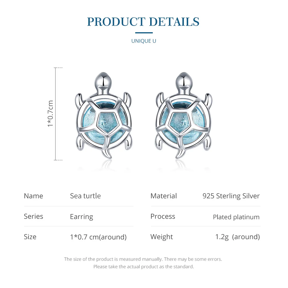 BISAER orecchini in argento Sterling 925 tartaruga marina vetro zircone blu placcato platumidiear per le donne Design originale gioielleria raffinata