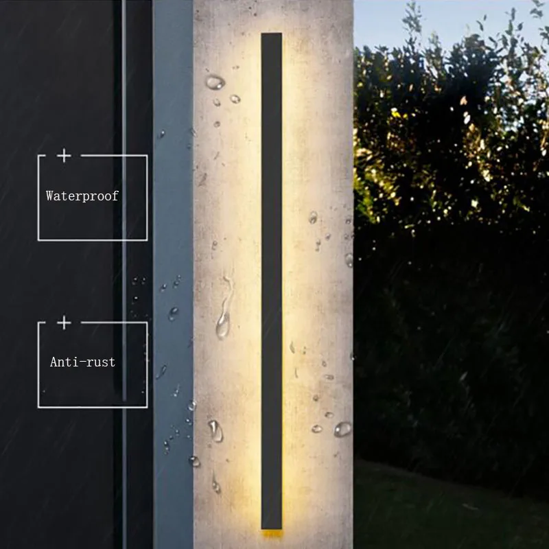 Imagem -03 - Moderno Impermeável ao ar Livre Long Strip Led Lâmpada de Parede Ip65 Alumínio Wall Light Garden Porch Sconce Light 110v 220v Sconce Luminaire