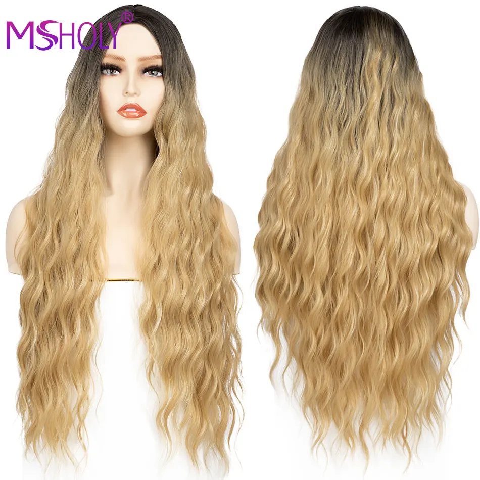 

Ombre Blonde Long Synthetic Wig Curly Wavy Loose Deep Wave Wig Ombre Blonde Brown Hair Wigs For Women Cosplay Wig Msholy