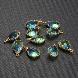 10pcs/lot Copper Colorful Crystal Water Drop Crystal Charms For Jewelry DIY Making Shining Crystal Brass Pendant Accessories