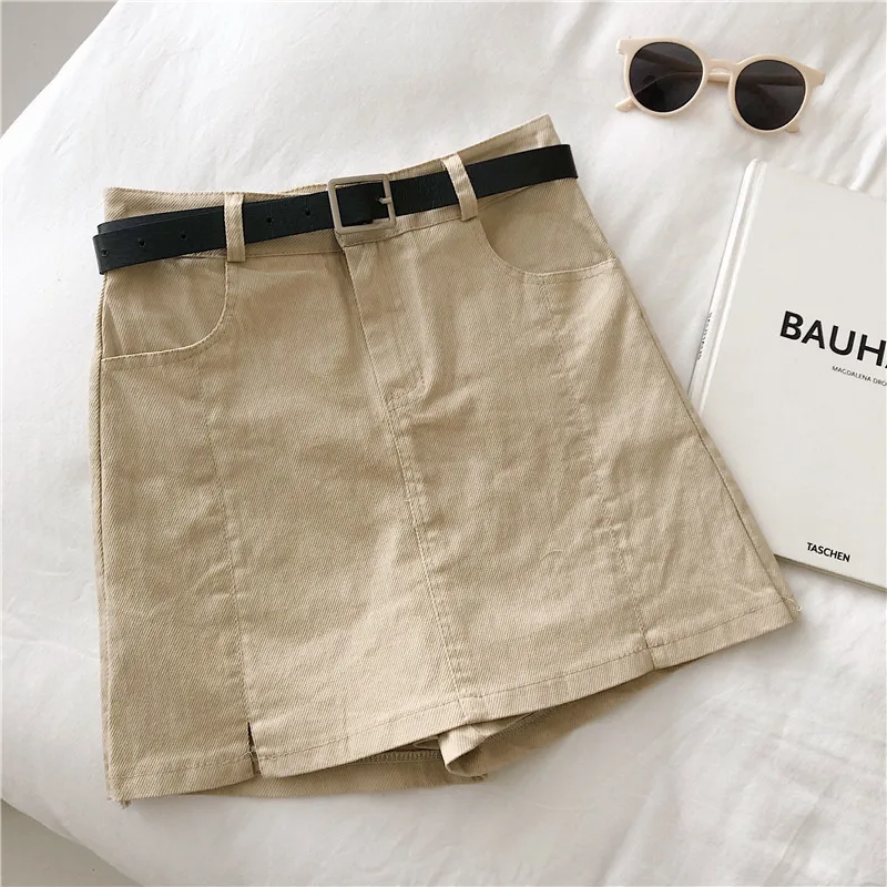 Mini Skirts Women England Solid Office Lady Summer Fashion High Waist A-line Pocket Females 4 Colors Casual Korean Style Slit