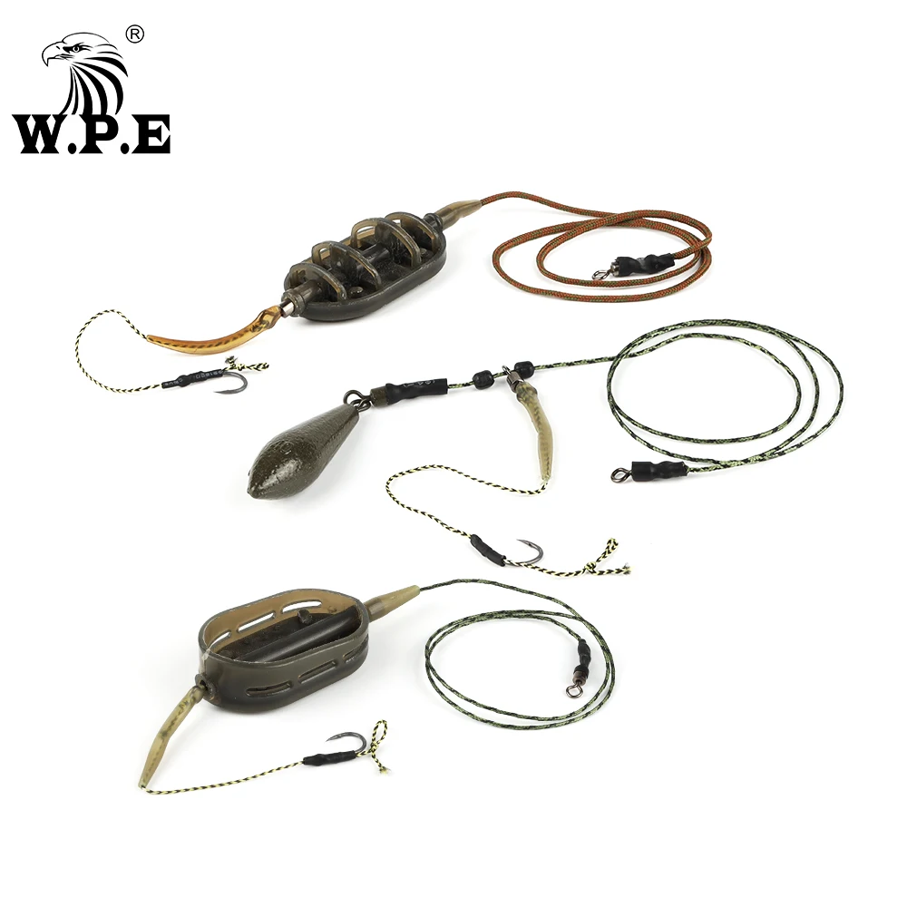 W.P.E 1piece Carp Fishing Rig Hair 30g/40g/50g/60g/70g Europe CarpFish Hook Rig Set Lead Core Line Fishing Group with Sharp Hook