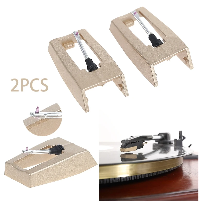 2PCS LP Turntable Phonograph Diamond Stylus Needles Accessories For Gramophone Record Golden