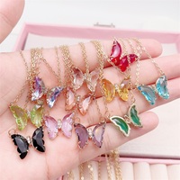 Kpop Shiny Cute Butterfly Pendant Necklace For Women's Cocktail Party Necklace Ladies Colorful Crystal Butterfly Necklace