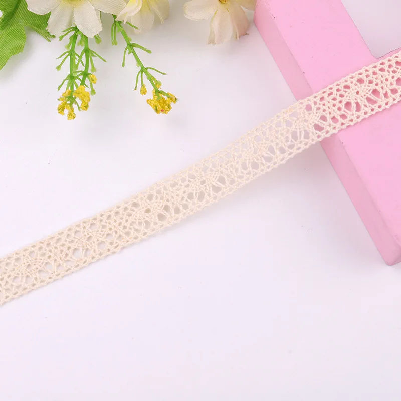 (10Yards/roll)  Beige Cotton Embroidered Lace Net Ribbons Fabric Trim DIY Sewing Handmade Craft Materials