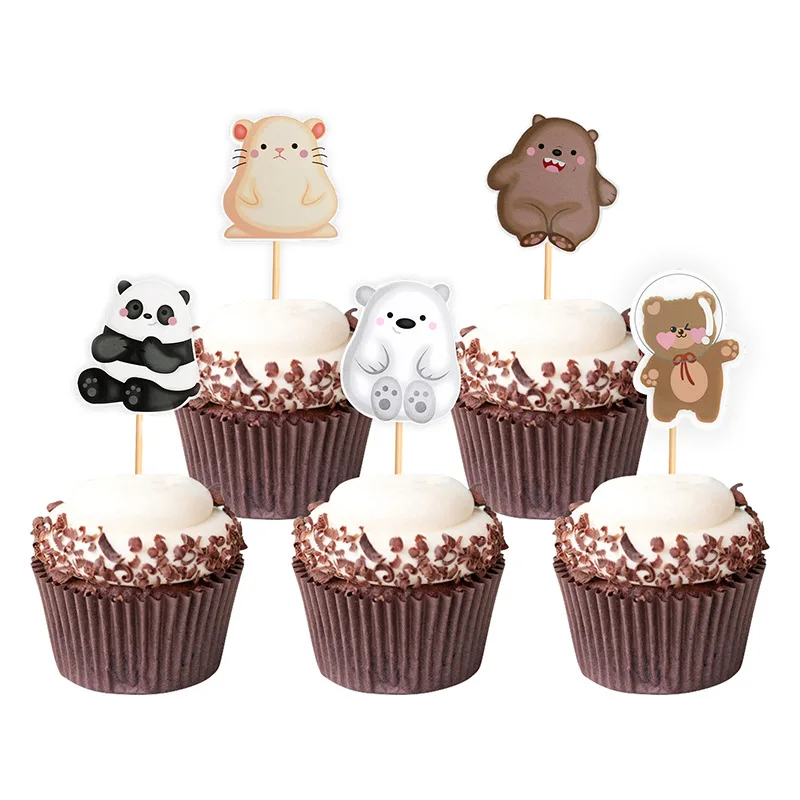 10Pcs Animals Birthday Cake Toppers Jungle Safari Cake Decoration Polar Bear Cupcake Topper 1st Baby Shower Kids Party Favor