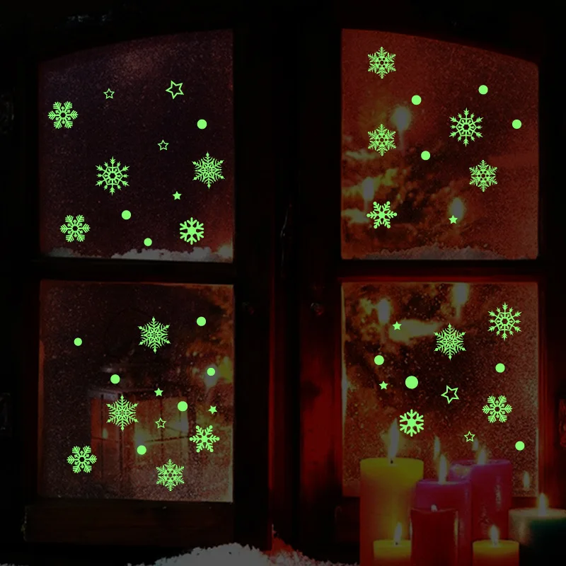 19pcs Luminous Wall Stickers Snowflakes Christmas Design Stickers for Kids Room Home Decoration Wall Decals Glow in the Dark