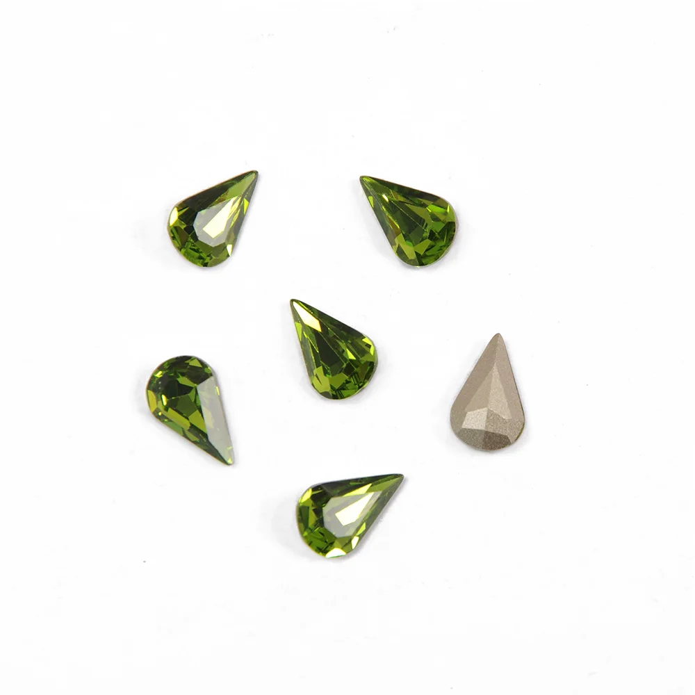 4300 Pear Shaped Olivine Color Glass Fancy Crystal Multi-sizes 3D Nails Art Rhinestone Pointback Nail Charms Decorations