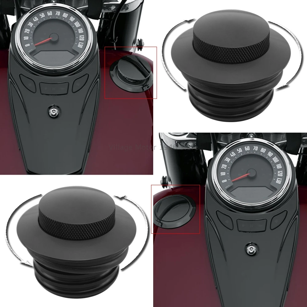 Motorcycle Left Right Aluminum  Screw-In Flush Mount  Pop Up Vented Fuel Tank Gas Cap for Harley Touring Road King Softail Dyna
