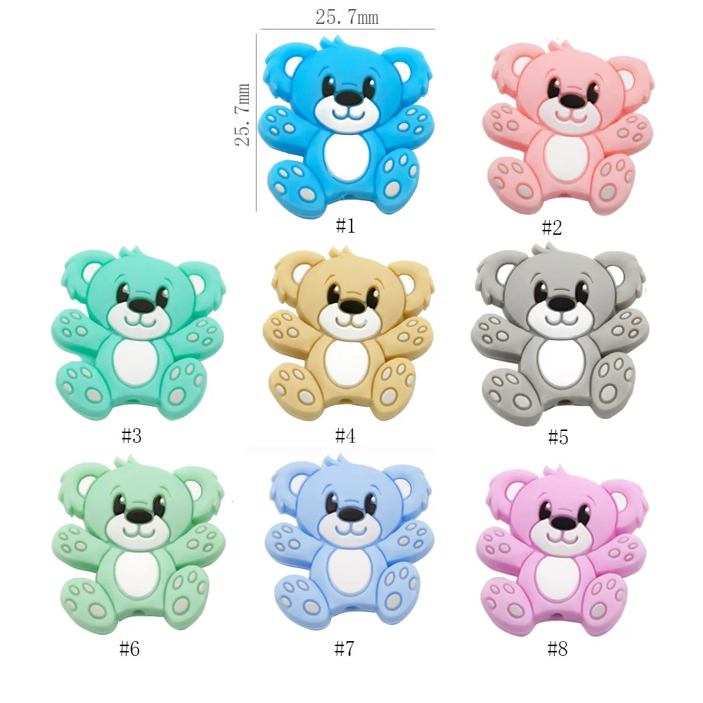 Cute-Idea 10PCs Silicone Mini Bear Beads Teething Chewable Pacifier Chain Rodent Accessories DIY Teether Baby Product Pearl