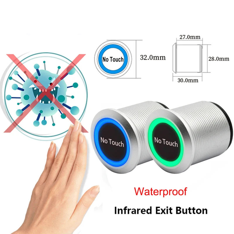 Waterproof No Touch Infrared Sensor Exit Button Switch Access Control Door Exit button Contactless Door Release Switch Sensor