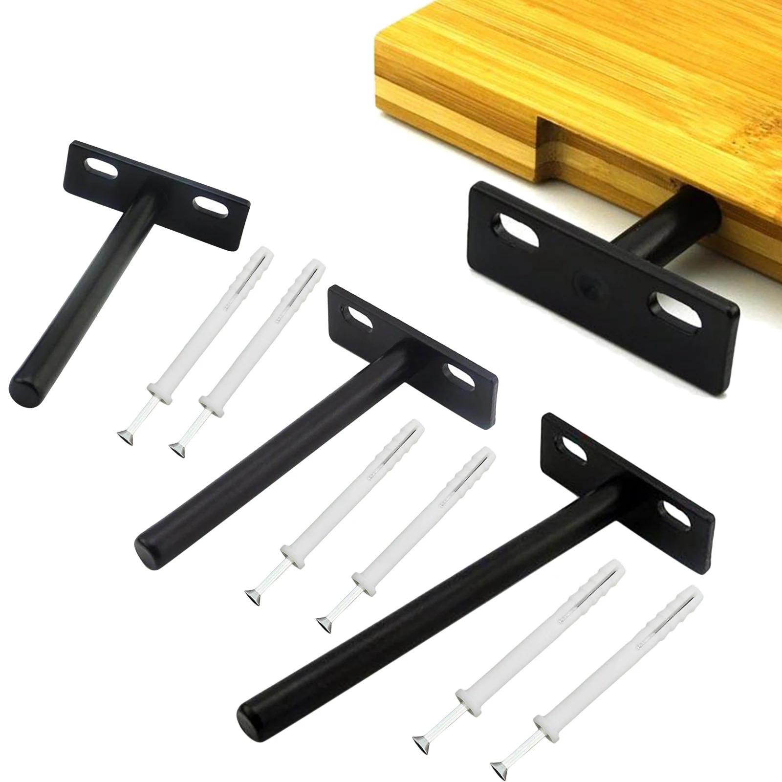 Braket Rak Mengambang Braket Tersembunyi Tugas Berat Mendukung Rak Buta Dinding 3/4/5 Inci, HITAM