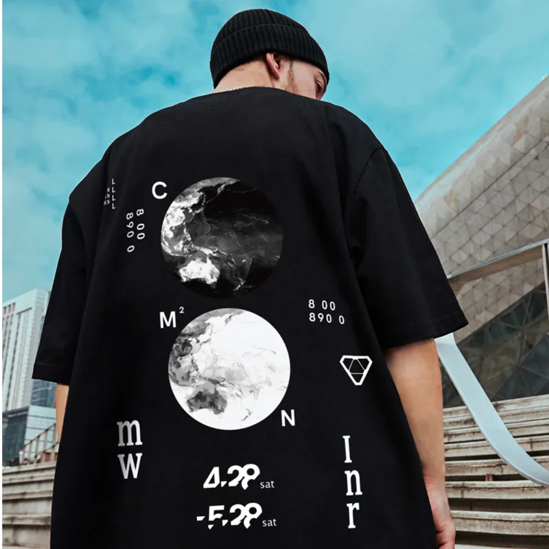 ZAZOMDE Men\'s Crew Neck Summer New Graphic Print TShirt Fashion  Quality Cotton Letter moon T-Shirt Plus Size Casual Tops