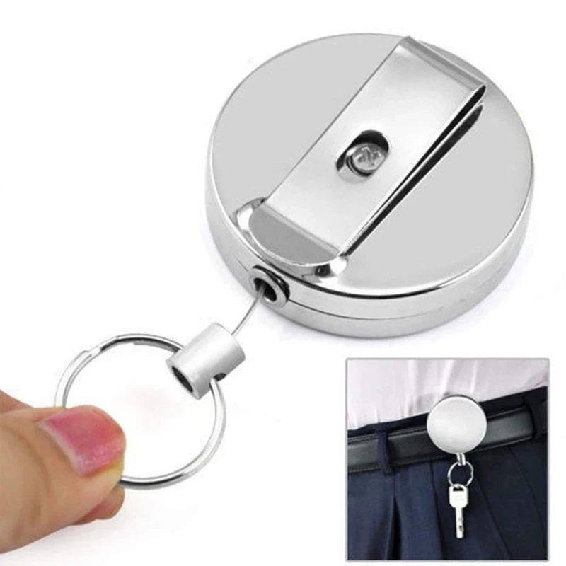 Round Metal Retractable Keychain Keyring Metal Wire Keychain Clip Pull Recoil Sporty Key Ring Anti Lost ID Card Holder Key Chain