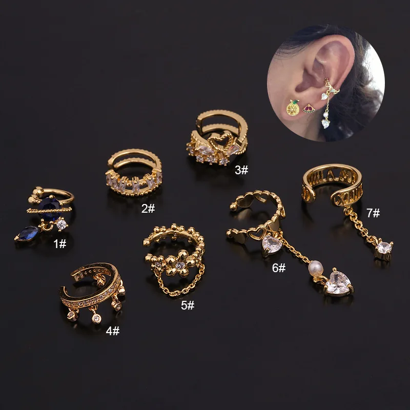 New 1Pc Adjustable Cz Ear Cuff No Piercing Conch Cuff Earring With Chain Pendant Helix Cartilage Conch Fake Piercing Jewelry