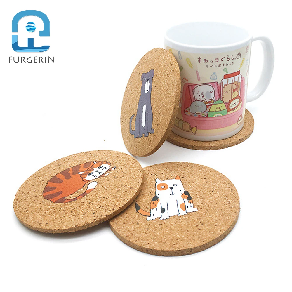 

Cork Drink Coaster Set for Dining Table Decoration, Cute Cat, Dog, Heat Resistant Placemats, Kitchen Accessories, 2Pcs per Lot