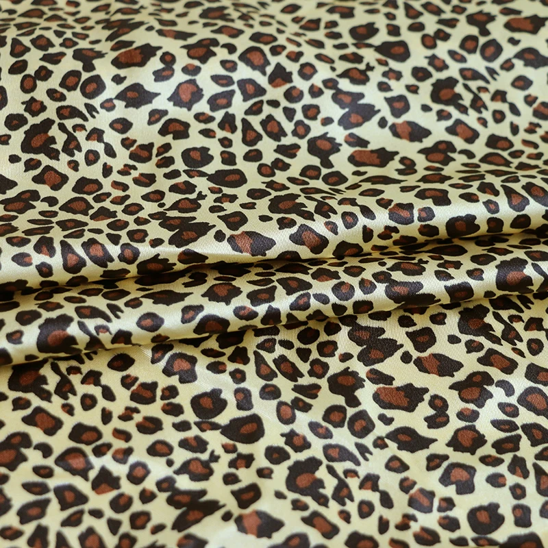 By Meter Africa Leopard Printed Satin Fabric Material For Scarf Lining Diy