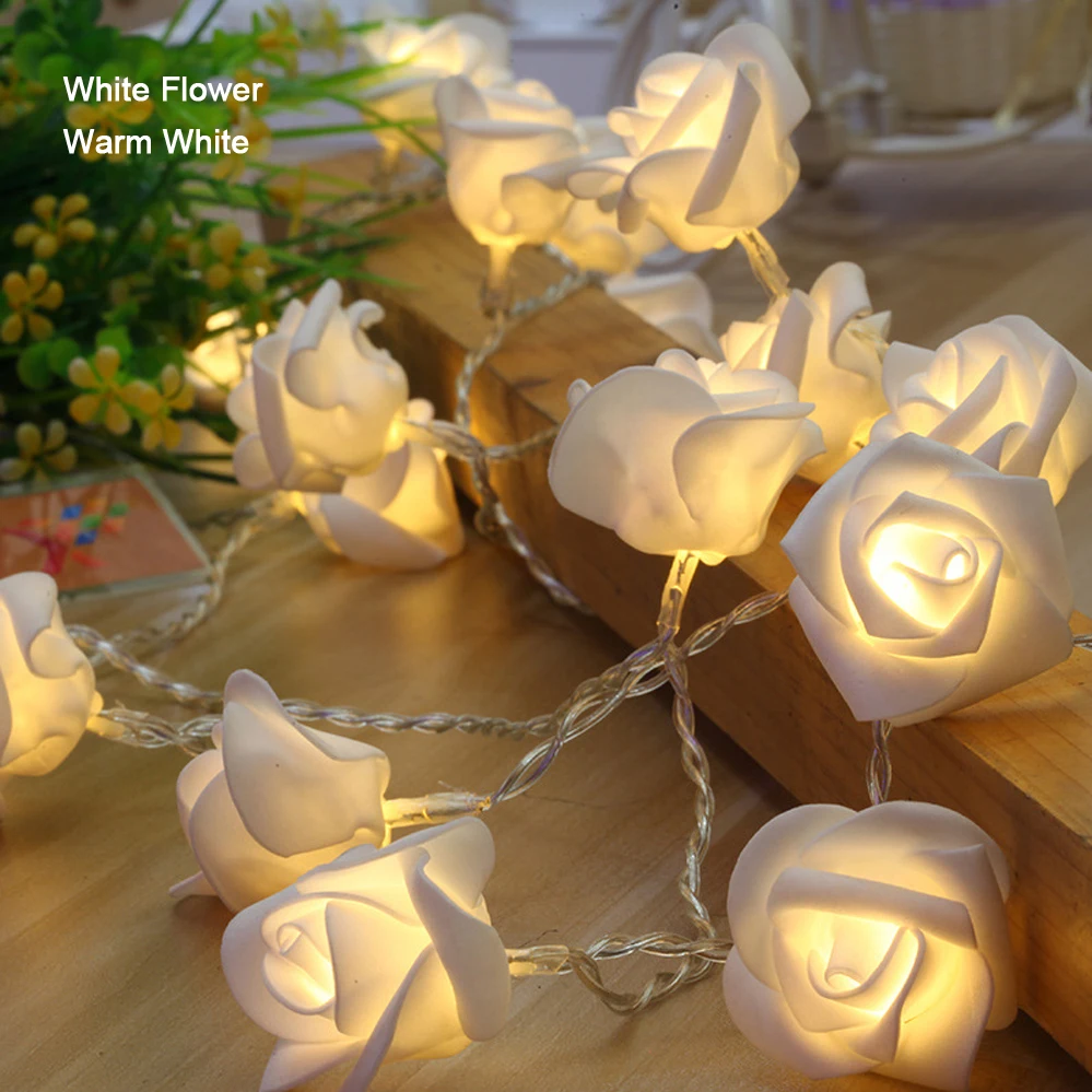 10/20/40 luzes led string rosa branco rosa flor natal luzes do feriado usb/bateria operado valentine festa de casamento decoração