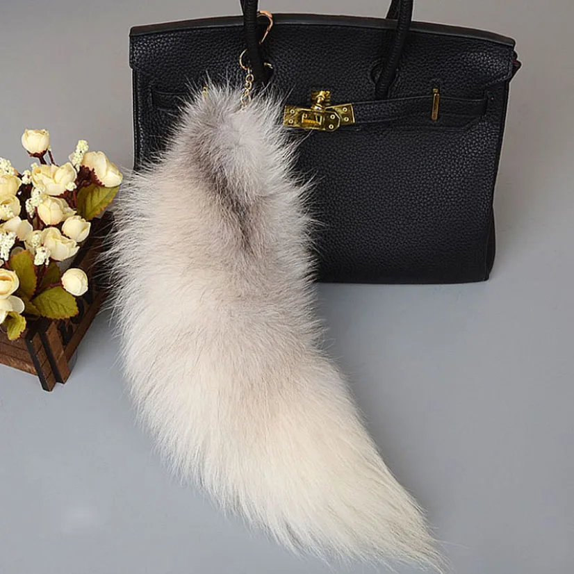 40cm Fox Fur Tail Women's Keychain Pendant Fluffy Keychains For Women Luxury Accessories For Handbags Female Idea Gift Girls