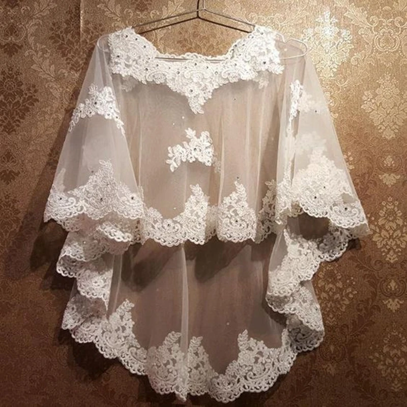 Summer White Bridal Lace Shawl Mesh Appliques Women Bolero For Wedding Jacket Wrap Wedding Accessories Tippet