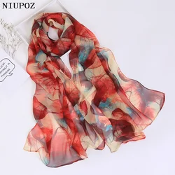 Women Foulard Chiffon Georgette Bandana Scarf Tree Leaf Print Long Shawl Summer Wrap Lady Elegant Thin breathable
