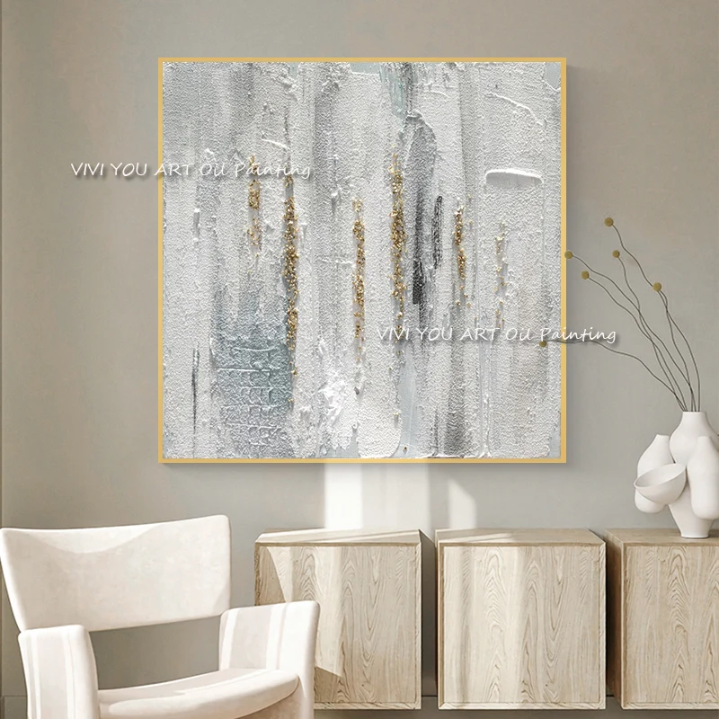 The Hot Sale Handmade Abstract Art Oil Painting On Canvas Picture For Home Office Decoration Frameless Corridor Gray Gold Graph