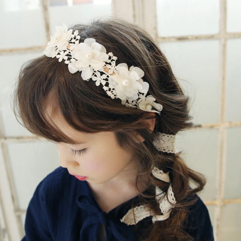 Medel Wedding flower girl jewelry children's headdress lace streamer headband girl's flower headband wreath headband