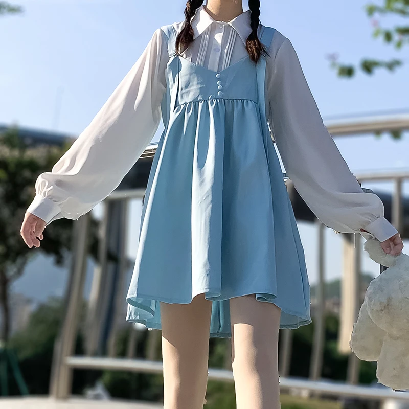 Japanischen Stil PLoose Alle-Match Einfarbig Hosenträger Kleid Hosenträger Kleid für Frauen süße lolita kleid kawaii kleidung